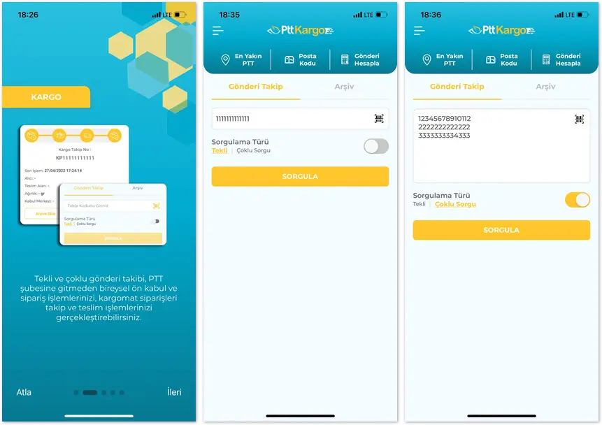 PTT Mobil Uygulama Takip Ekranı